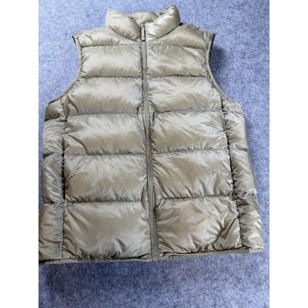 Uniqlo Ultra Light Down Vest Womens S Shiny Beige Gold Puffer Full Zip Pockets